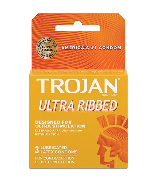 Trojan Ultra Ribbed Condoms - Box of 3