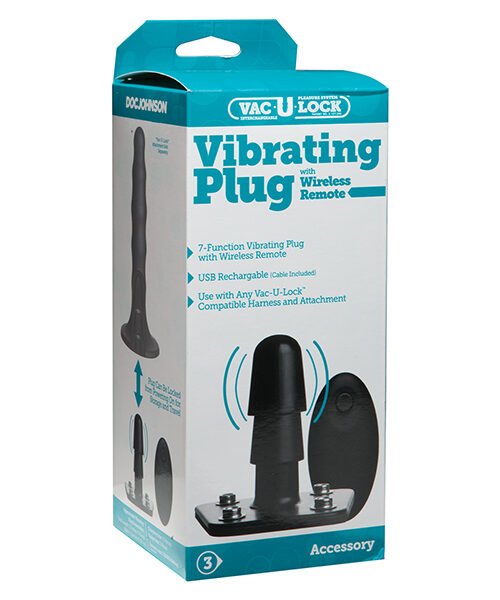 Vac-U-Lock Vibrating Remote Plug w/Snaps - Black