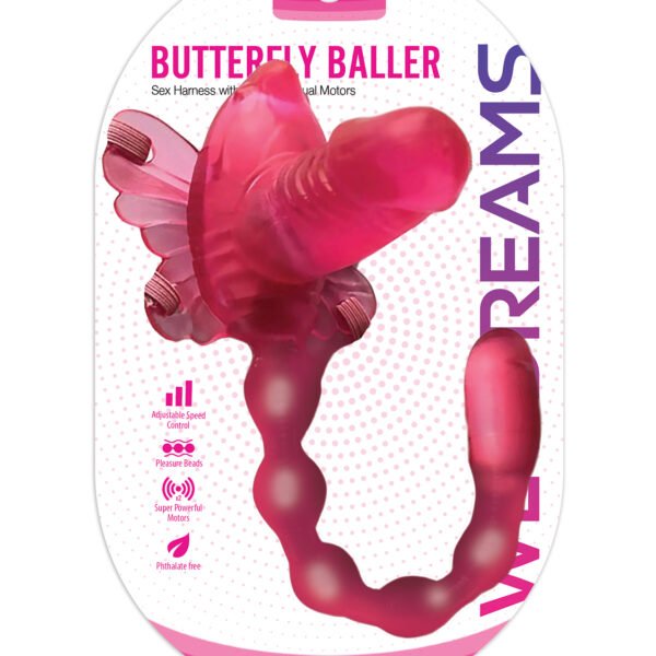 Wet Dreams Butterfly Baller Sex Harness w/Dildo - Pink