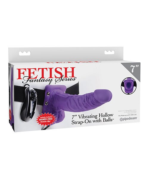 Fetish Fantasy Series 7" Vibrating Hollow Strap On w/Balls - Purple