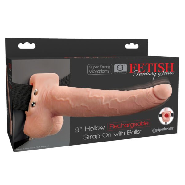 Fetish Fantasy Series 9" Hollow Rechargeable Strap On w/Balls - Flesh