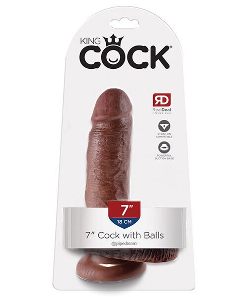 King Cock 7" Cock w/Balls - Brown